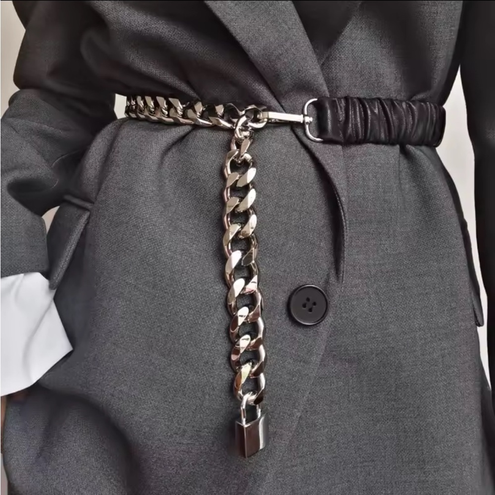 Silver Chain Belt with Lock Accent